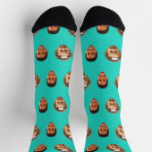 Turquoise Funny Custom 2 Gezicht Foto Mama Sokken (Top)