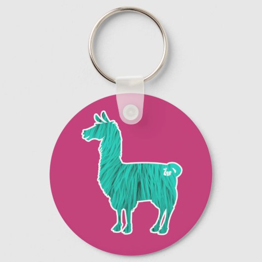 Turquoise Furry Llama-Sleutelhanger Sleutelhanger (Voorkant)