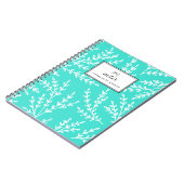 Turquoise gebladerte patroon gepersonaliseerd notitieboek (Linkerzijde)