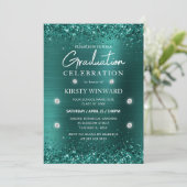 Turquoise Geborsteld Metaal en Glitter Afstuderen Kaart (Staand voorkant)