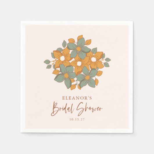 Turquoise Geel Boho Retro Bloemig Bruidsmeisje Uit Servet (Voorkant)