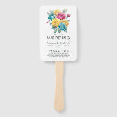 Turquoise, Geel en Roze Bloem Bruiloftsprogramma Handwaaier (Voorkant)