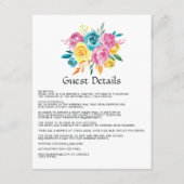 Turquoise, Geel en Roze Bloemen Gast Details Informatiekaartje (Voorkant)