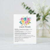 Turquoise, Geel en Roze Bloemen Gast Details Informatiekaartje (Staand voorkant)