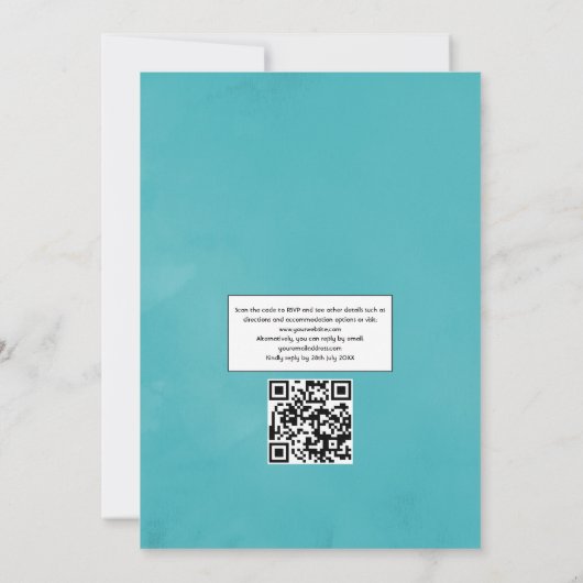 Turquoise, geel en roze bloemenbruiloft kaart (Achterkant)