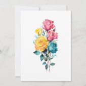 Turquoise, geel en roze bloemenbruiloft kaart (Achterkant)