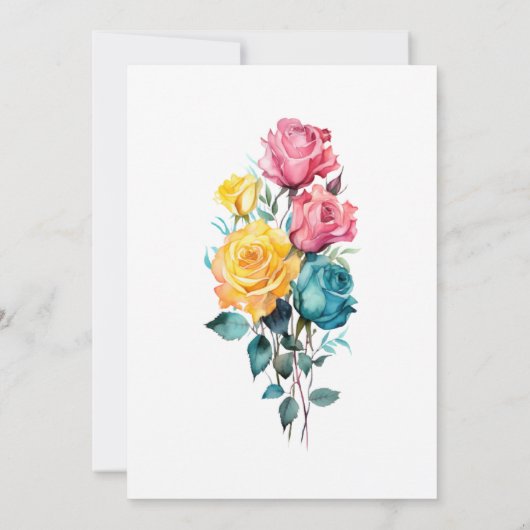 Turquoise, geel en roze bloemenbruiloft kaart (Achterkant)