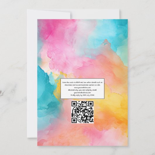 Turquoise, geel en roze bloemenbruiloft kaart (Achterkant)