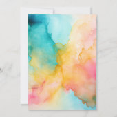 Turquoise, geel en roze bloemenbruiloft kaart (Achterkant)