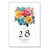 Turquoise, geel en roze bloemenbruiloft kaart (Voorkant)