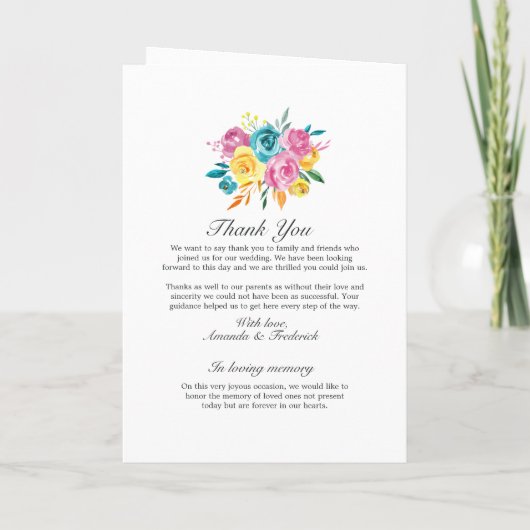 Turquoise, geel en roze bloemenbruiloft programma (Achterkant)