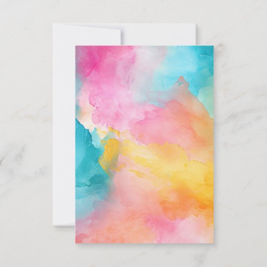 Turquoise, geel en roze bloemenbruiloft RSVP kaartje (Achterkant)