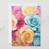 Turquoise, geel en roze bloemenbruiloft save the date (Achterkant)