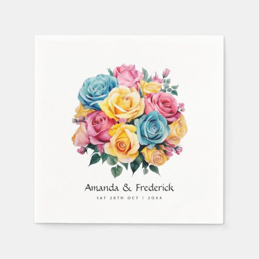 Turquoise, geel en roze bloemenbruiloft servet (Voorkant)