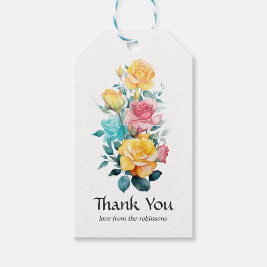 Turquoise, Geel en Roze Bloemige Bruiloft Cadeaulabel (Voorkant)