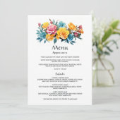 Turquoise, Geel en Roze Bloemige Bruiloft Menu (Staand voorkant)