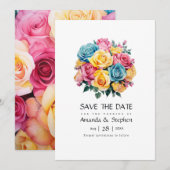 Turquoise, Geel en Roze Bloemige Bruiloft Save The Date (Voorkant / Achterkant)