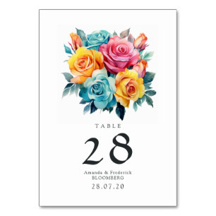 Turquoise, Geel en Roze Bloemige Trouwdag Kaart