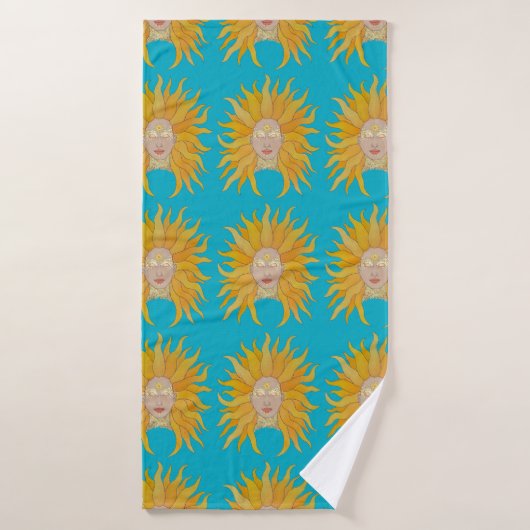 Turquoise geel goud zon geïnspireerd badhanddoek (Badhanddoek)