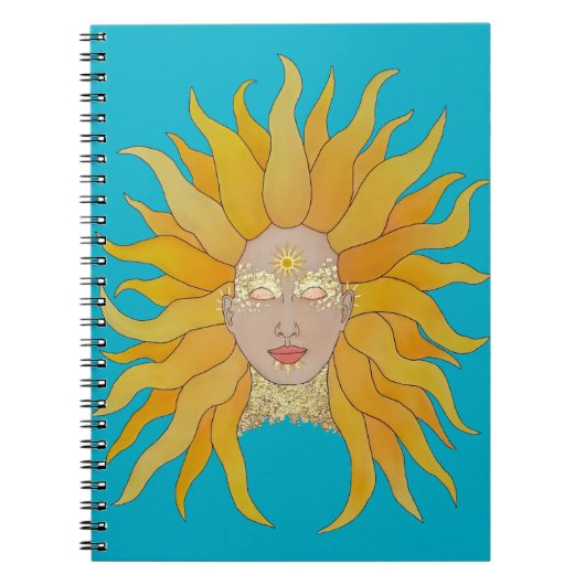 Turquoise geel goud zon geïnspireerd notitieboek (Voorkant)