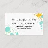 Turquoise Geel Groene Zwarte Verf Splatter Visitekaartje (Achterkant)