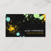 Turquoise Geel Groene Zwarte Verf Splatter Visitekaartje (Voorkant)