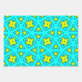 Turquoise, Geel, Wit & Zwart Geometrische Bloemen Inpakpapier Vel (Voorkant 3)