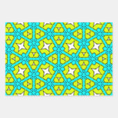 Turquoise, Geel, Wit & Zwart Geometrische Bloemen Inpakpapier Vel (Voorkant)
