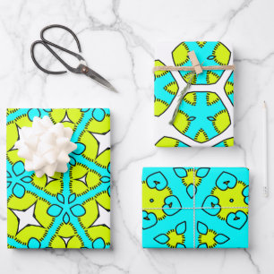 Turquoise, Geel, Wit & Zwart Geometrische Bloemen Inpakpapier Vel