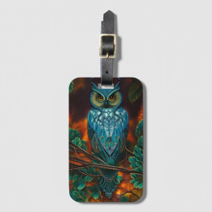 Turquoise gehoornde uil bagagelabel
