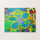 Turquoise gele bloem op een graffiti muur - legpuzzel (Horizontaal)