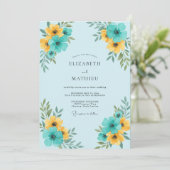 Turquoise Gele Bloemhuwelijk Kaart (Staand voorkant)