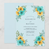 Turquoise Gele Bloemhuwelijk Kaart (Voorkant / Achterkant)