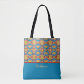 Turquoise, gele en rode tribal geïnspireerde vorme tote bag (Voorkant)