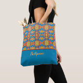Turquoise, gele en rode tribal geïnspireerde vorme tote bag (Dichtbij)