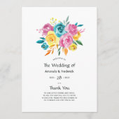 Turquoise, gele en roze bloemen bruiloft programmakaart (Voorkant)