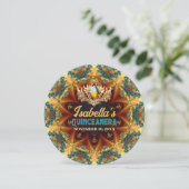 Turquoise Gele Fractale Kant en Tiara Quinceañera Kaart (Staand voorkant)