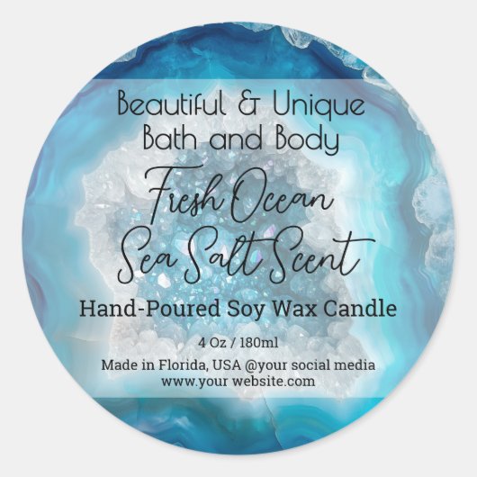 Turquoise Gem Bottle Candle Jar Lid Product Label (Voorkant)