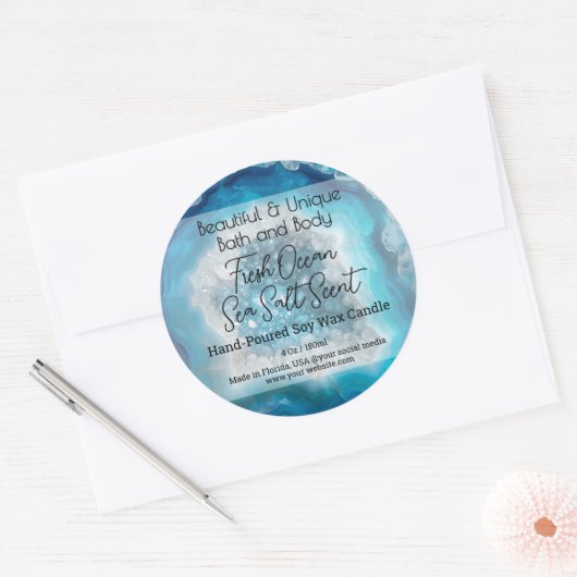 Turquoise Gem Bottle Candle Jar Lid Product Label (Envelop)
