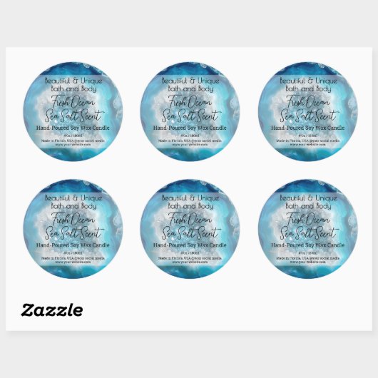 Turquoise Gem Bottle Candle Jar Lid Product Label (Vel)