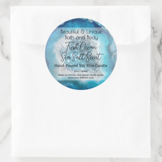 Turquoise Gem Bottle Candle Jar Lid Product Label (Tas)