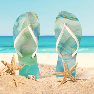 Turquoise Gemstone Waterverf Tropische zomer Teenslippers