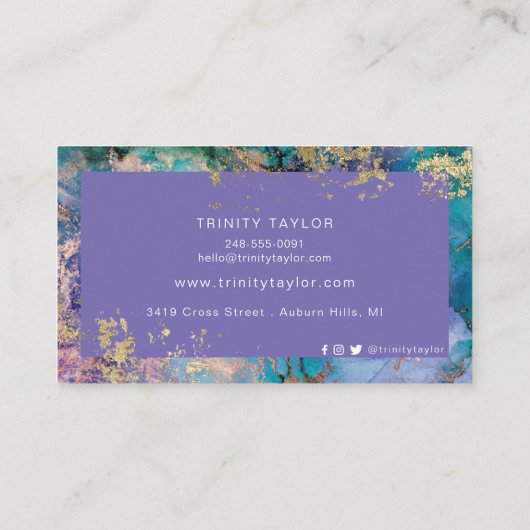 Turquoise Geode Marble & Gold Foil Visitekaartje (Achterkant)