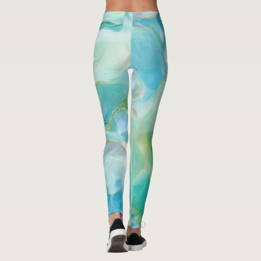 Turquoise Geometric Gemstone Waterverf Leggings (Achterkant)