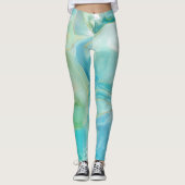 Turquoise Geometric Gemstone Waterverf Leggings (Voorkant)