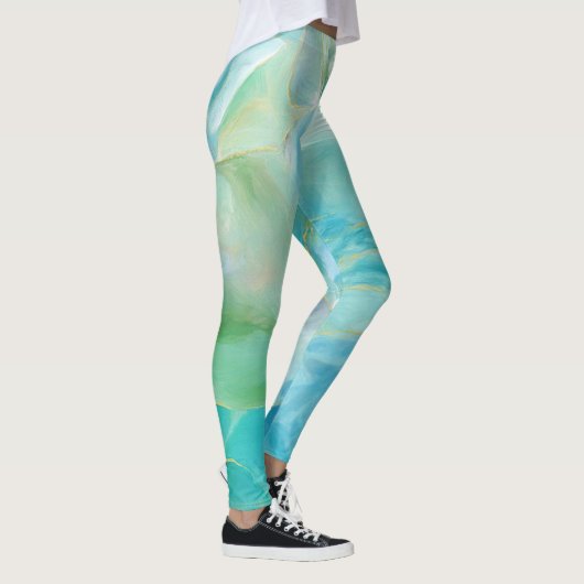 Turquoise Geometric Gemstone Waterverf Leggings (Rechts)