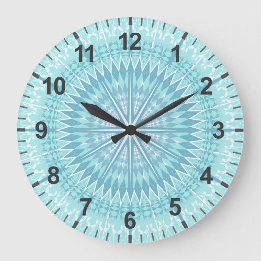 Turquoise Geometric Modern Mandala Grote Klok (Voorkant)