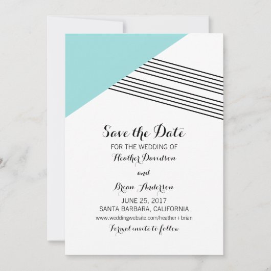 Turquoise Geometric Stripe Save the Date Invite (Voorkant)