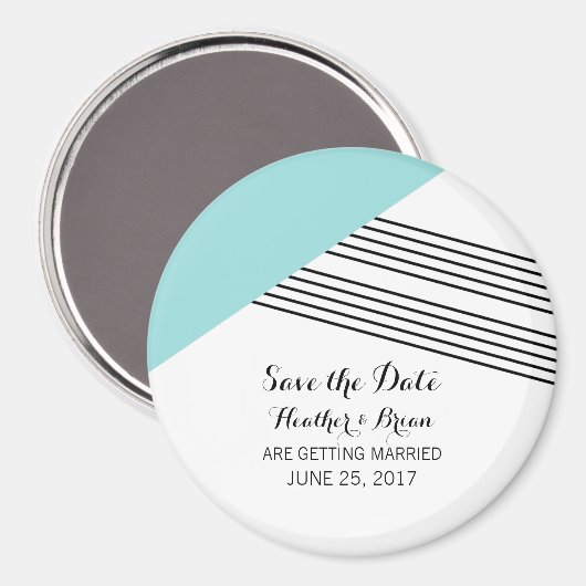 Turquoise Geometric Stripe Save the Date Magnet (Voorkant / Achterkant)