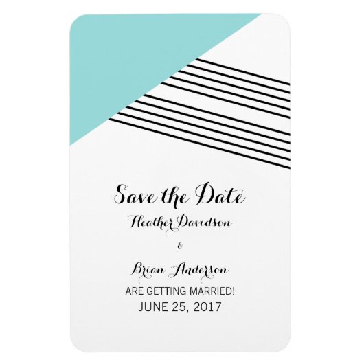 Turquoise Geometric Stripe Save the Date Magnet Magneet (Verticaal)